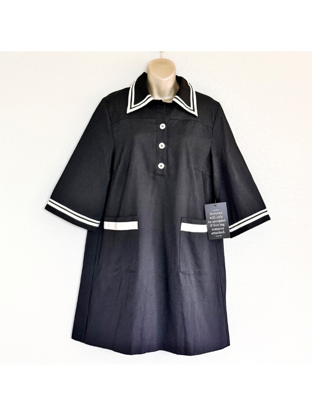 Tuckernuck Pomander Place Preppy Retro Hart Black Mod Shift Dress Mini Sz L